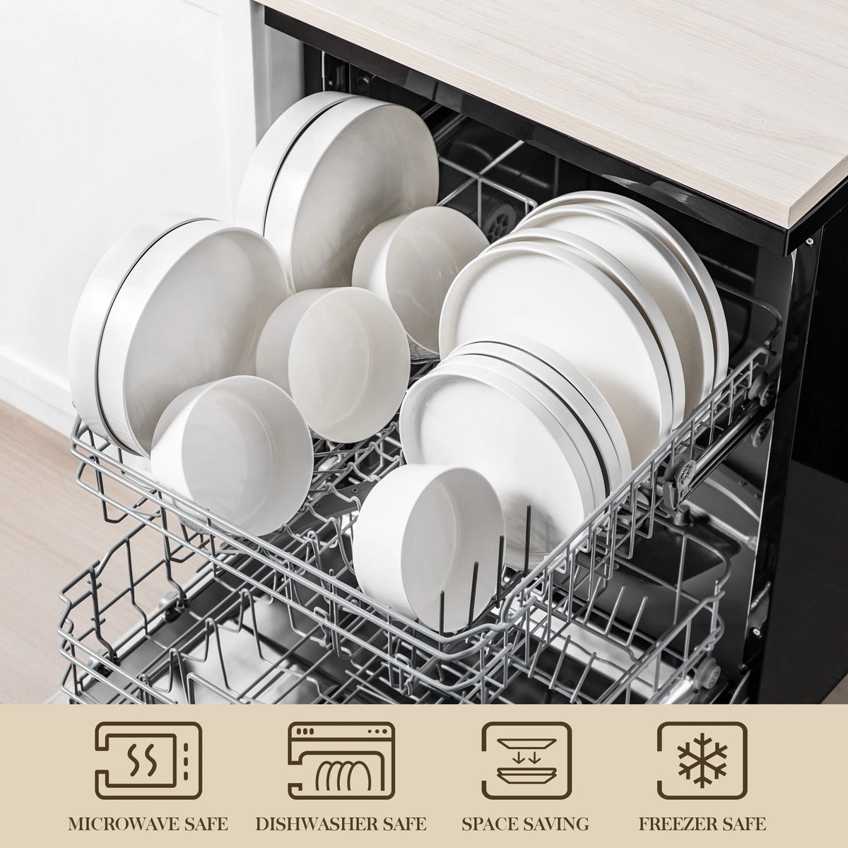 MALACASA Ceramic Dinnerware Set With Plates Bowls And Rim Design