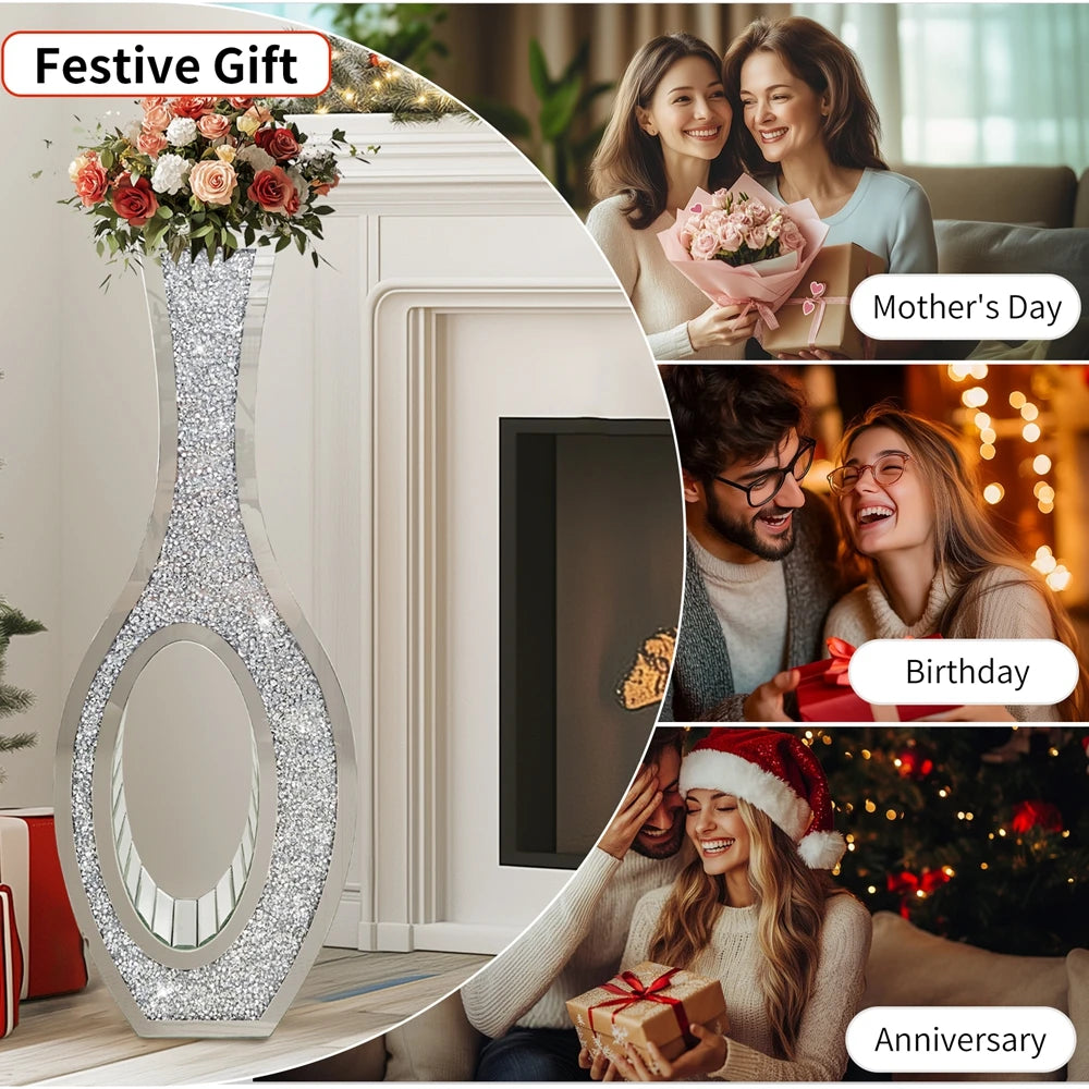 Mirrored Crush Diamond Decorative Floor Vase for Floral Arrangements