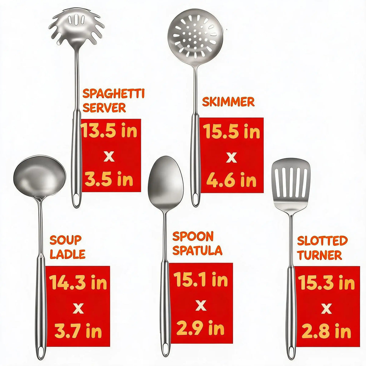 Stainless Steel Kitchen Utensil Set with Turner, Ladle and Skimmer