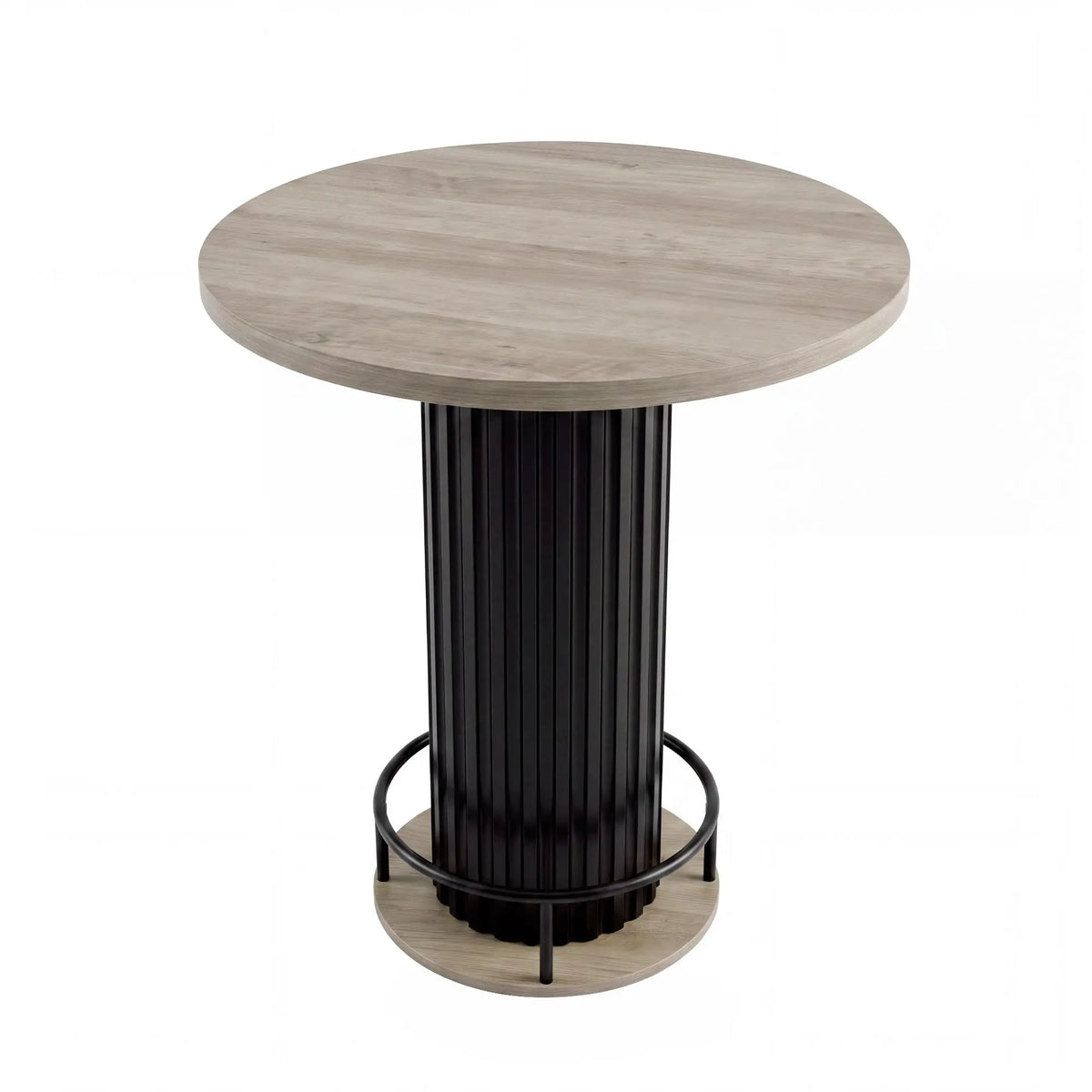 31.5 Inch Round Bar Table, 39.4 Inch High Bistro Pub Table With Iron Wave Base, Footrest, Wood Grain Top For Small Spaces Home