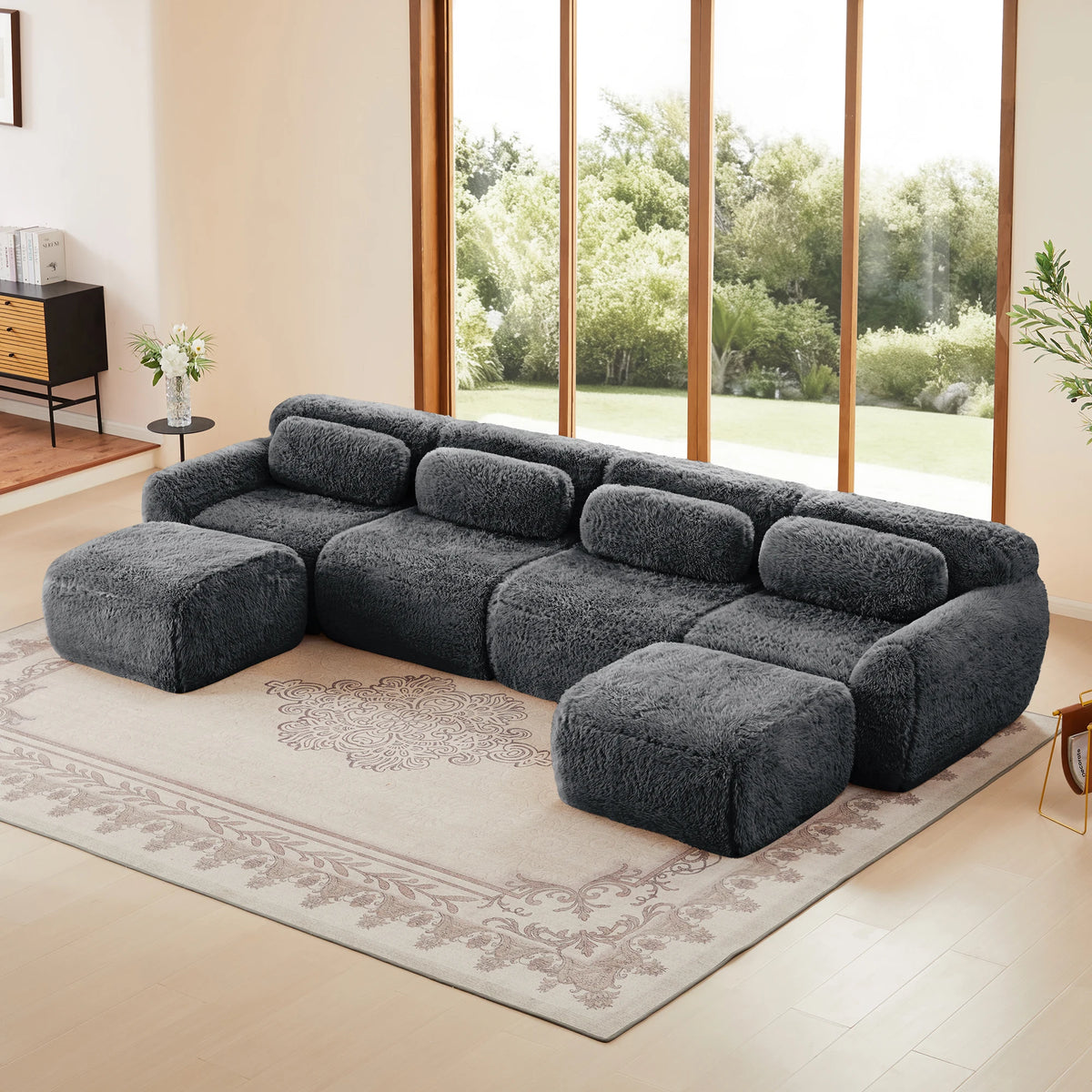 U Shaped Modular Boneless Sofa With Plush Ergonomic Cushions