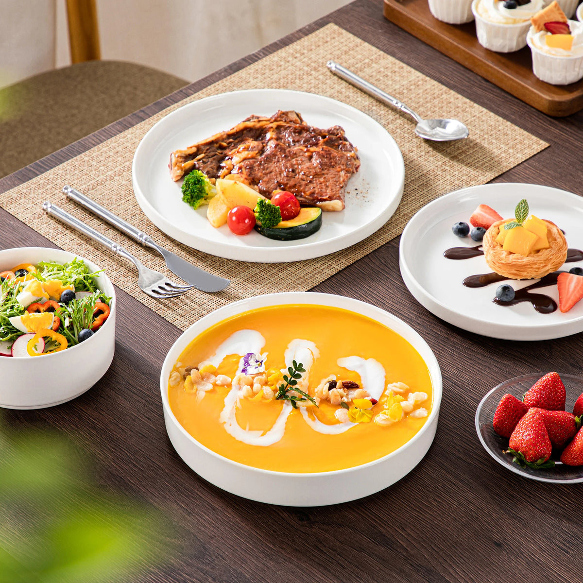 MALACASA Ceramic Dinnerware Set With Plates Bowls And Rim Design