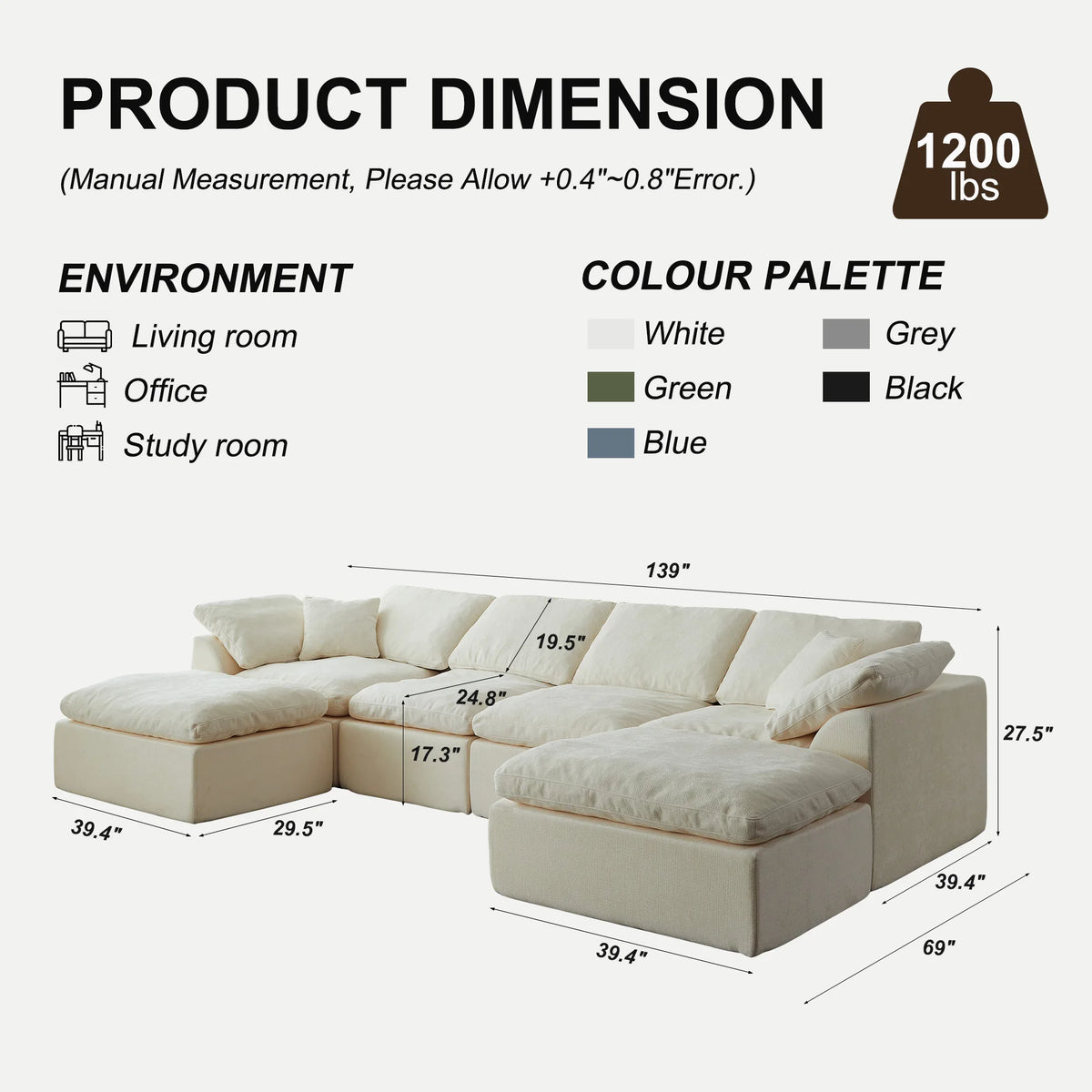 Yeflixvrau Modular U Shaped Sectional Sofa With Deep Cushions