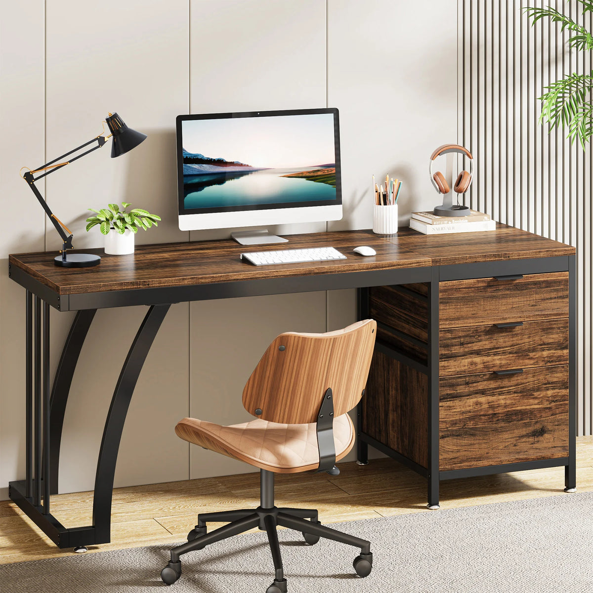Tribesigns Computer Desk With Reversible Drawers And Industrial Style