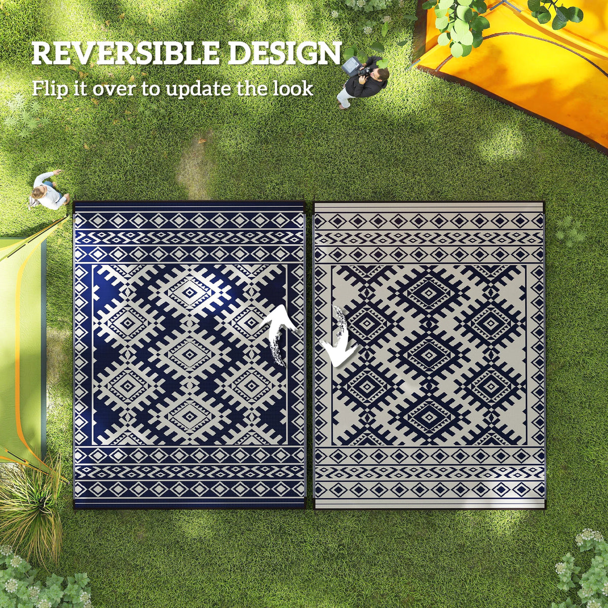 Outsunny Geometric Outdoor Polypropylene Area Rug With Rhombus Border