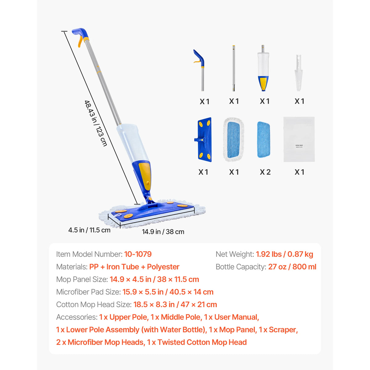 SucceBuy Spray Mop with 3 Washable Pads 27oz Refillable Water Tank for Dry Wet Floor Cleaning Home Use for Tile/Vinyl/Wood Floor