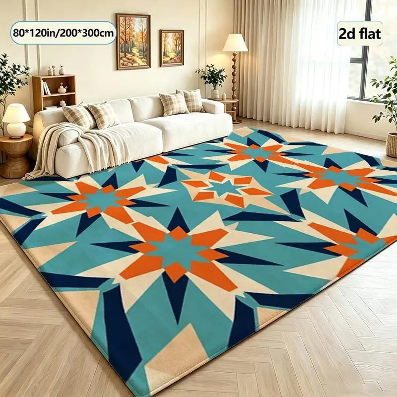 Boho Star Geometric Carpet Flooring, Southwestern Tribal Style Area Rug for Living Room Bedroom Home Decor