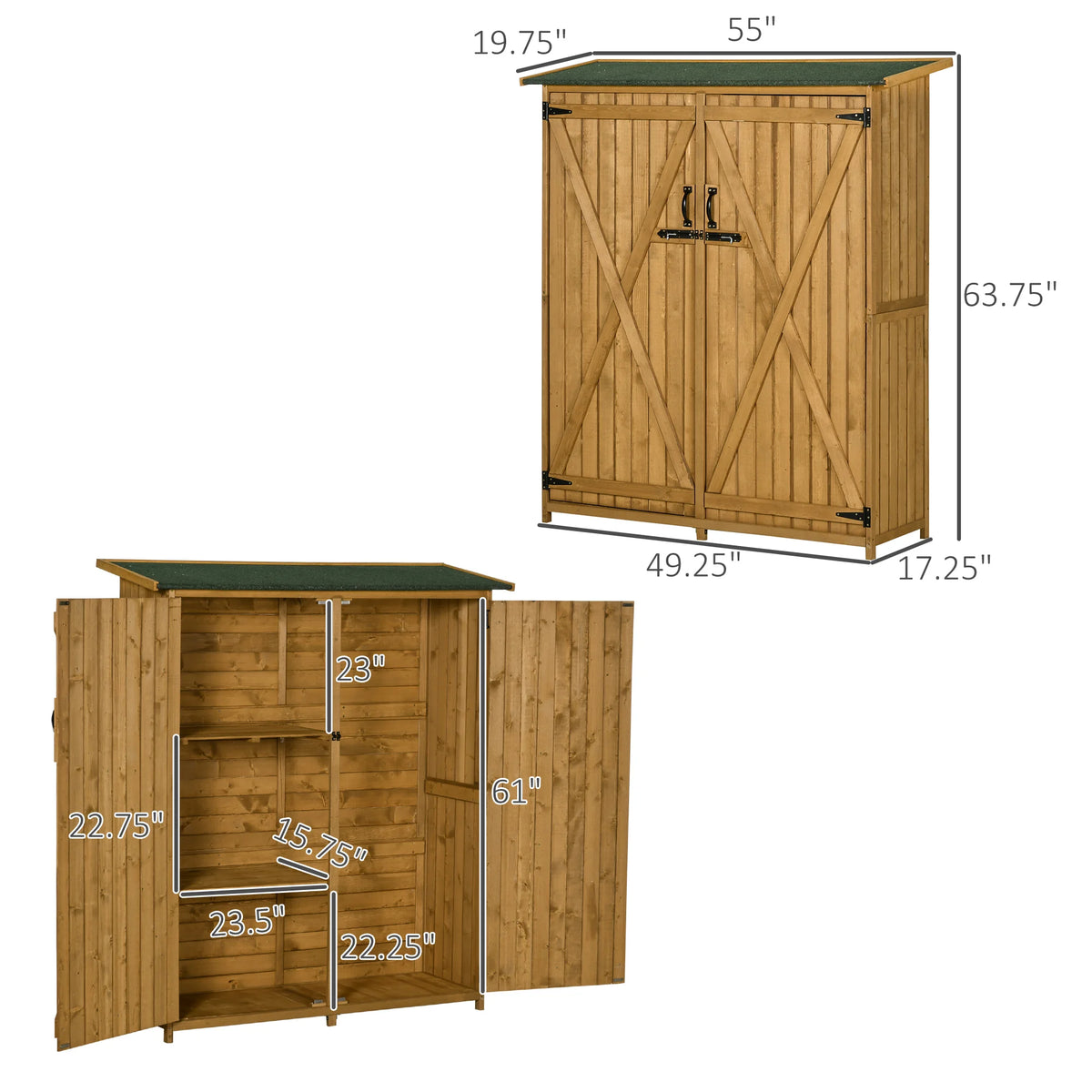 Outsunny Waterproof Wooden Garden Storage Shed With Shelves And Lock