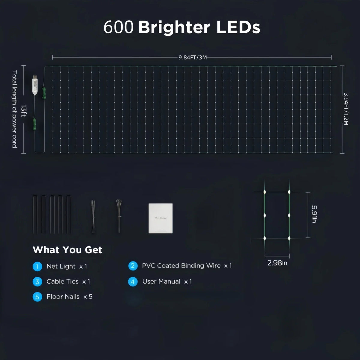 Bhony Waterproof Smart RGBIC Outdoor Net Lights with App Control