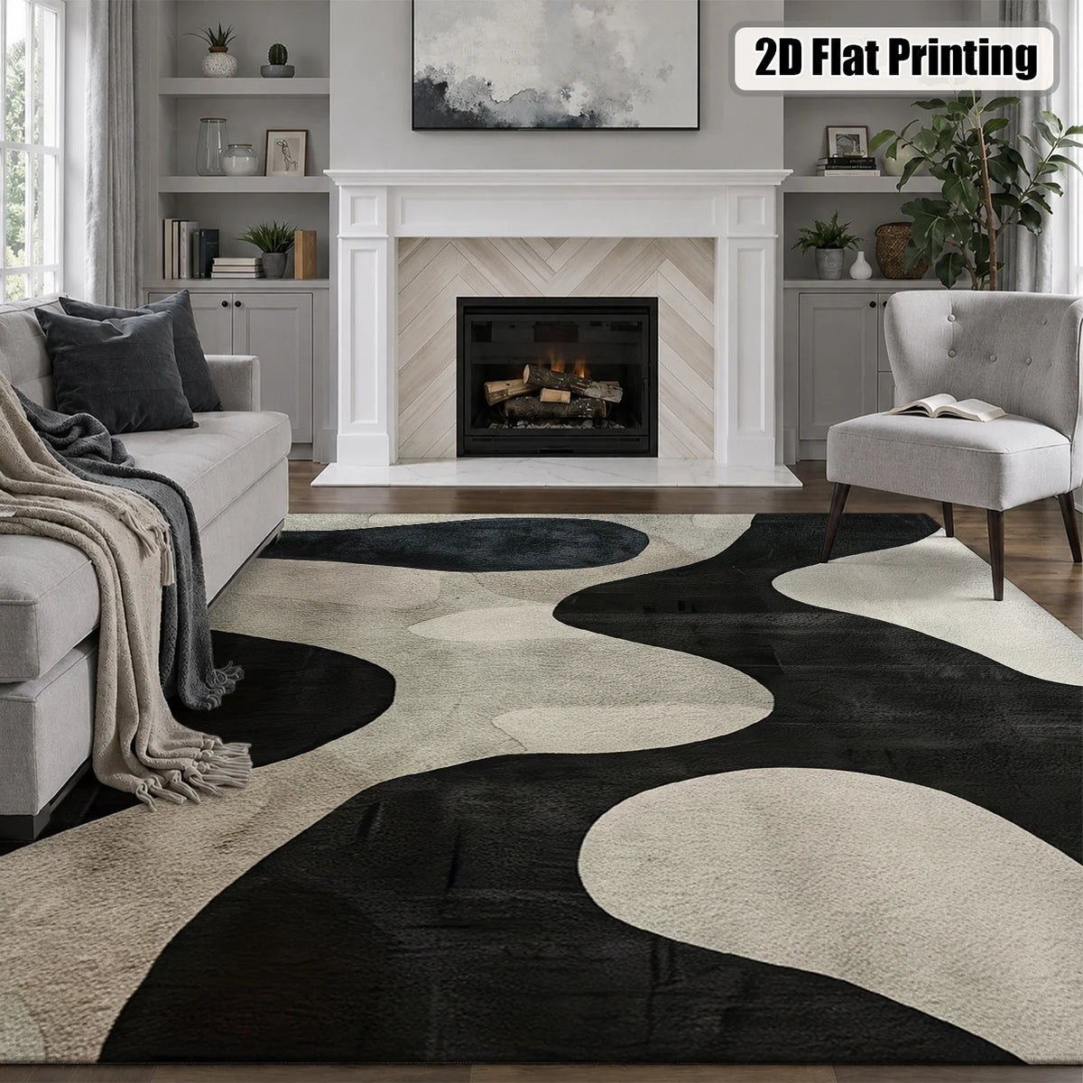 Machine Washable Velvet Abstract Rug With Non Slip Backing