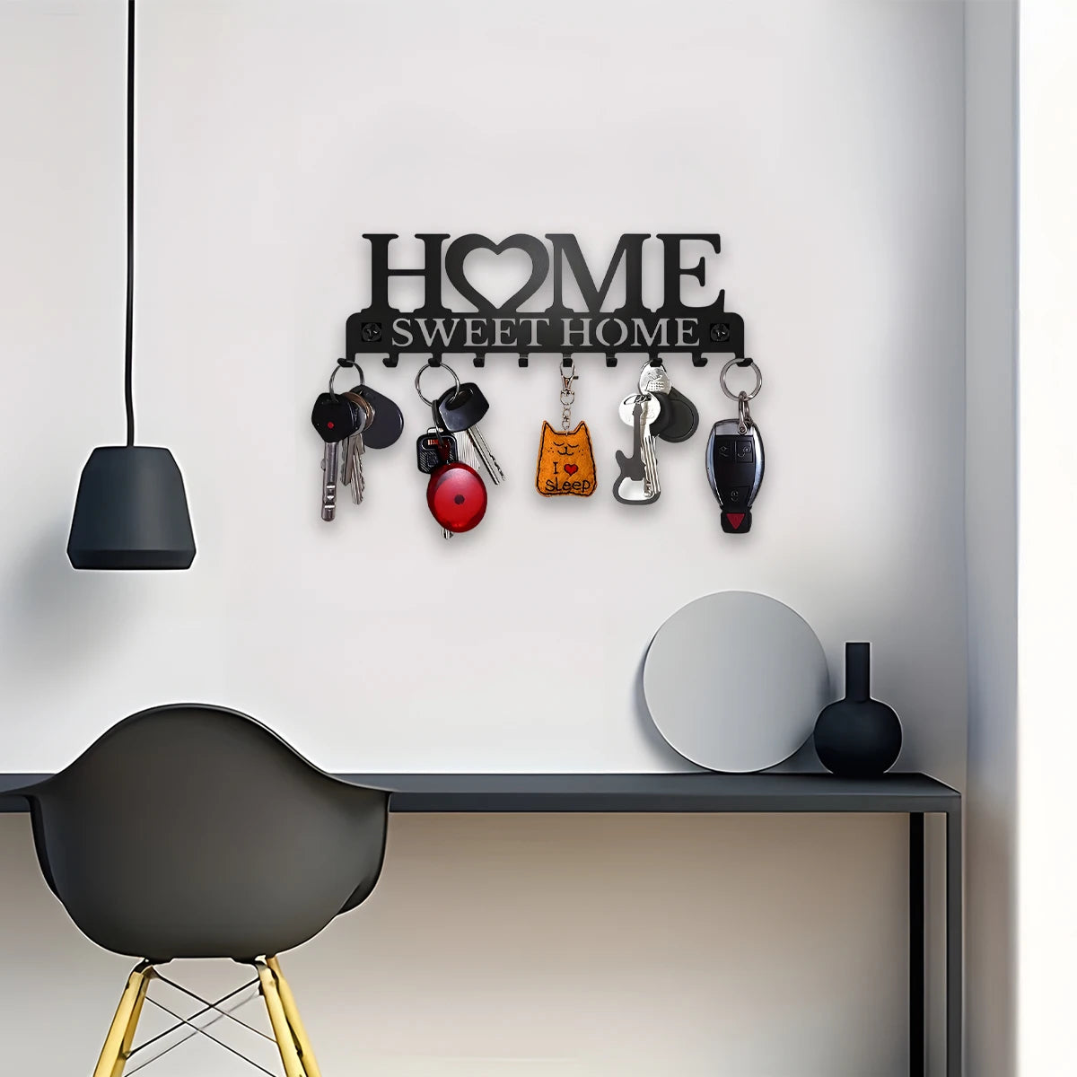 Wall Mounted Stainless Steel Key Holder Rack With Multiple Hooks