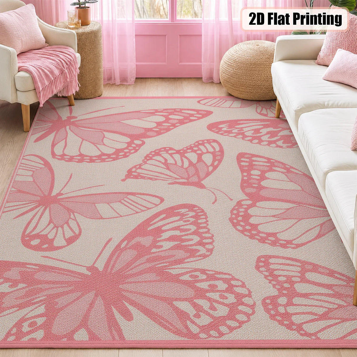 Soft Velvet Butterfly Rug With Non Slip Backing, Machine Washable