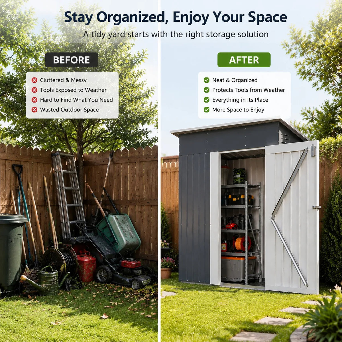 Metal Outdoor Storage Shed for Garden Tools and Patio Equipment