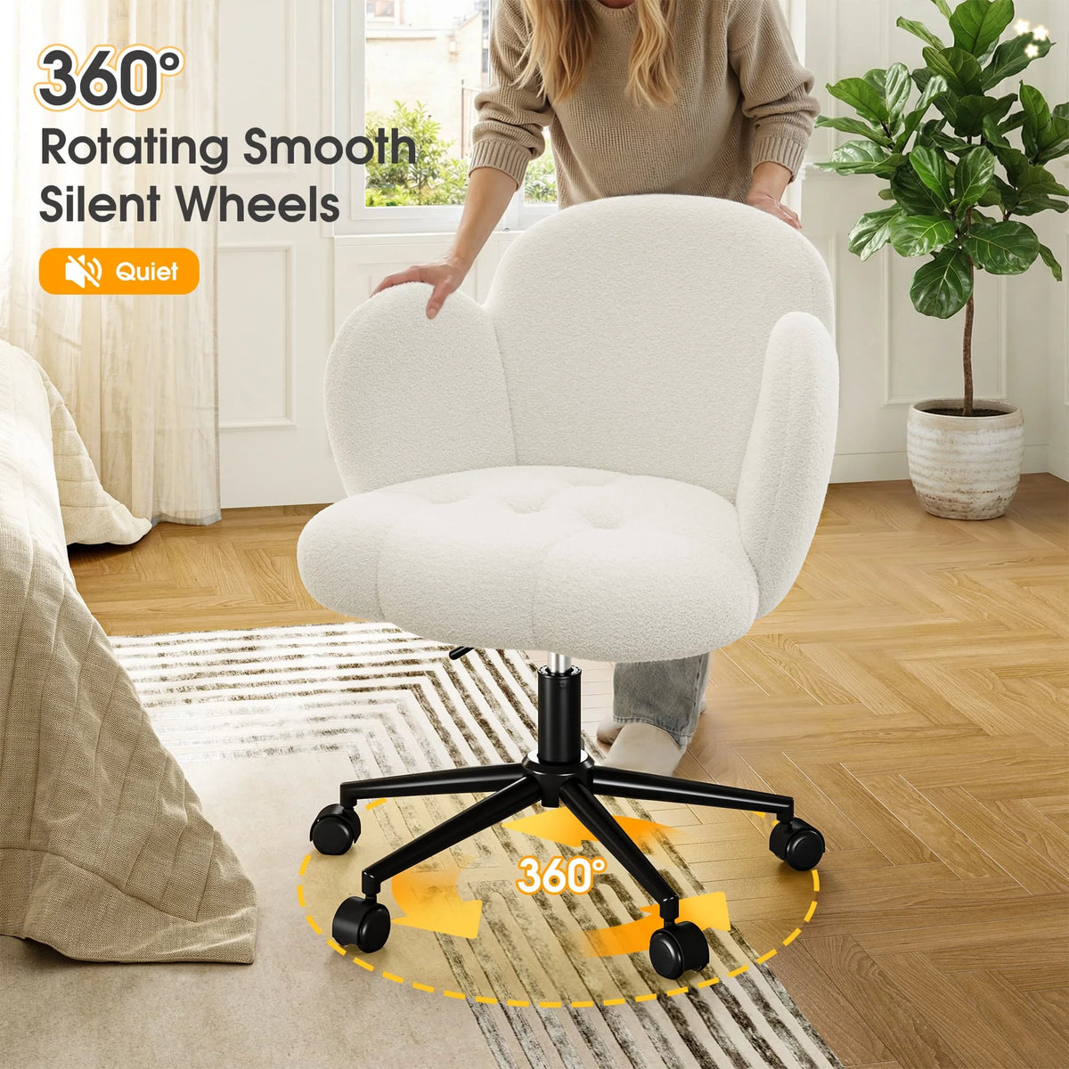 EnHomee Petal Vanity Chair With Wheels, Adjustable Swivel Desk Chair