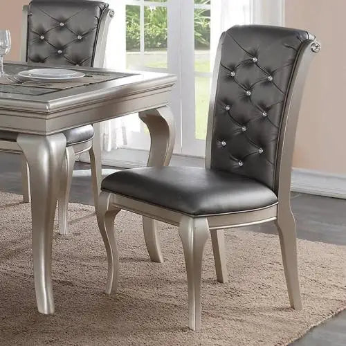 Rectangular Glass Top Dining Table Set With Tufted Side Chairs