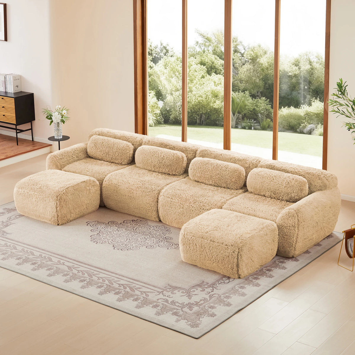 U Shaped Modular Boneless Sofa With Plush Ergonomic Cushions