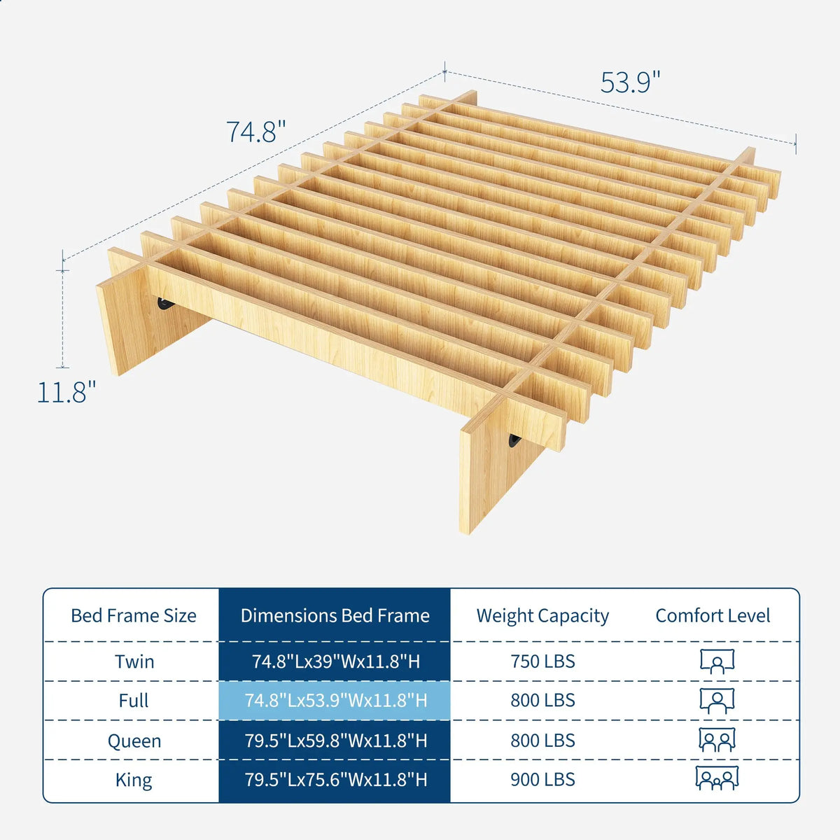 HiMISS Wood Platform Bed Frame Without Headboard Box Spring Free