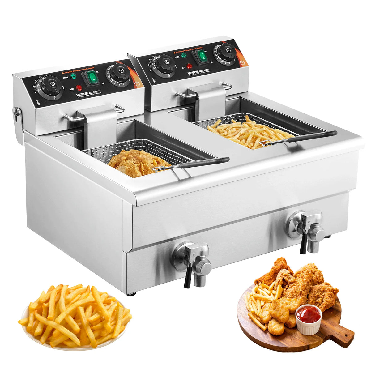 SucceBuy  12L Electric Deep Fryer w/Dual Removable Tanks Commercial Countertop  Fryer for Chicken French Fries Frying Chips