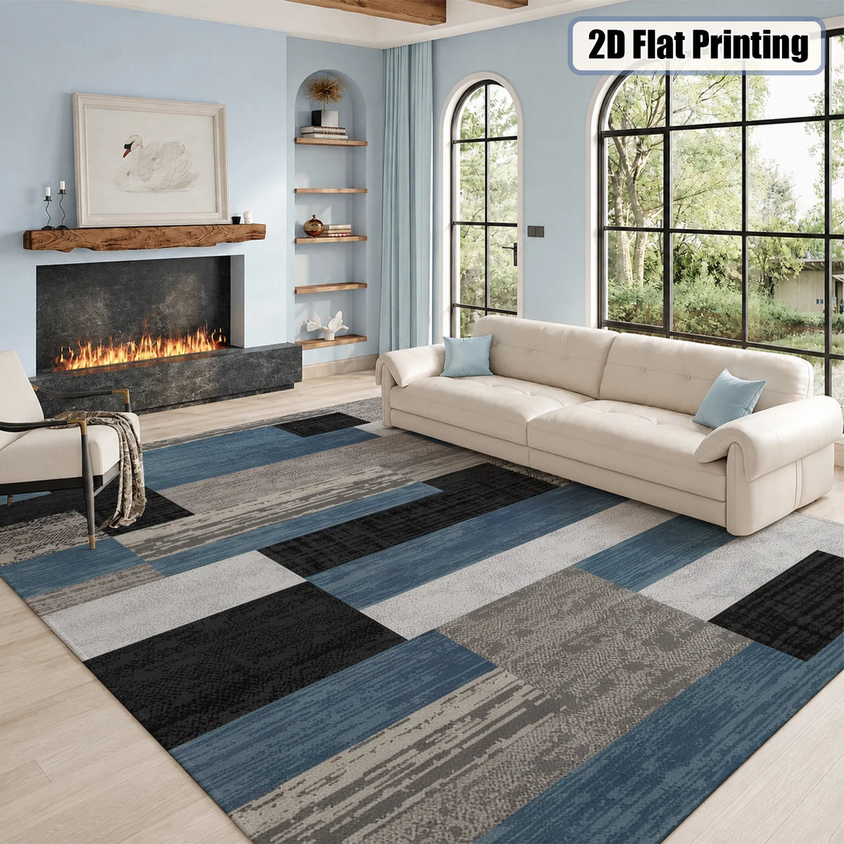Washable Velvet Low Pile Area Rug With Non Slip Backing