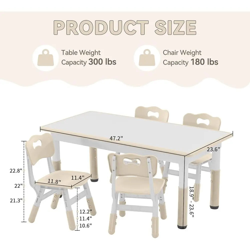 Kids Study Table and Chairs Set, Height Adjustable Toddler Table and Chair Set or Kids Ages 3-8, Graiti Desktop (Burlywood - 1)
