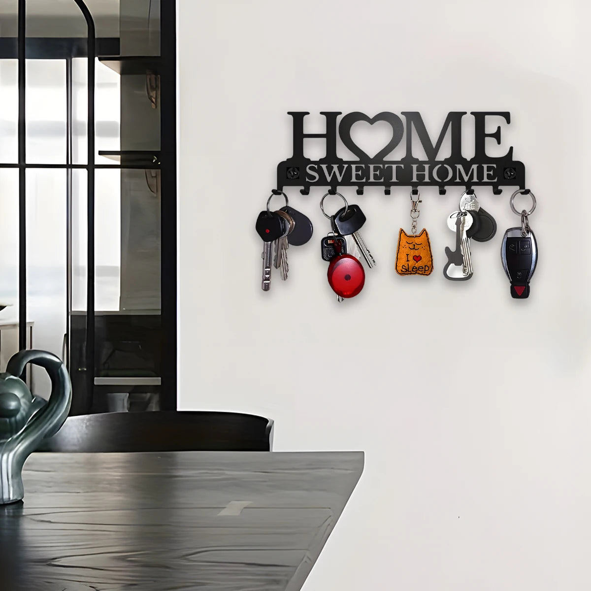 Wall Mounted Stainless Steel Key Holder Rack With Multiple Hooks