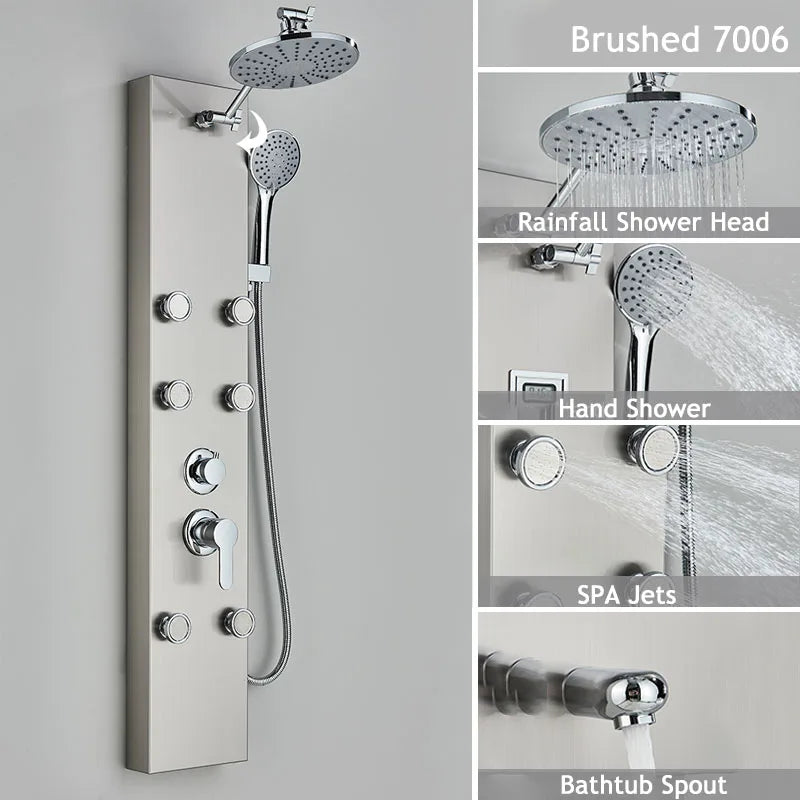 Shinesia LED Shower Panel With Massage Jets And Rainfall Faucet