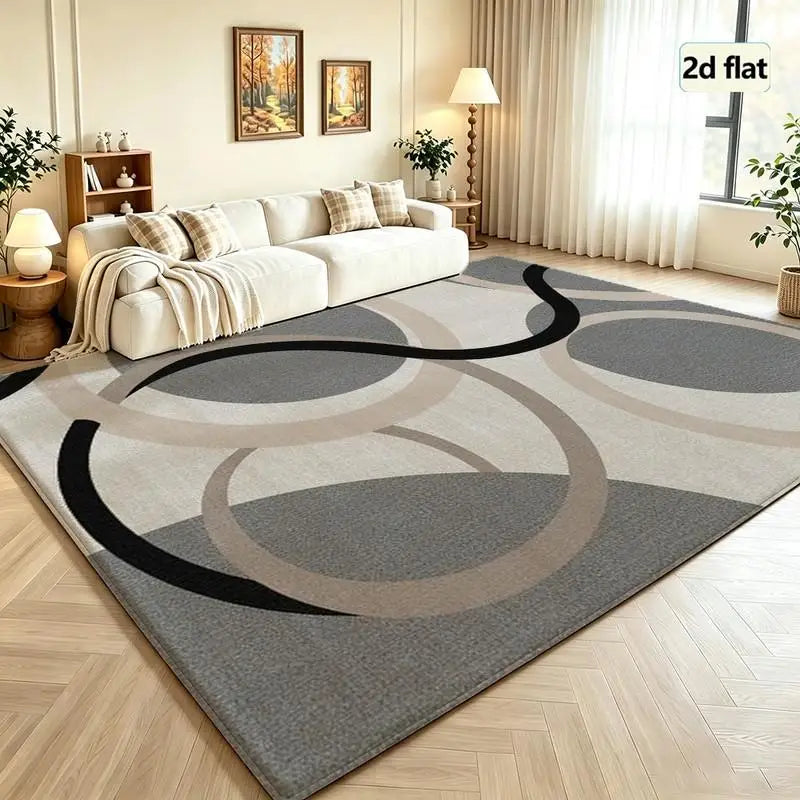 Abstract Curve Ring Pattern Area Rug For Living Room Office