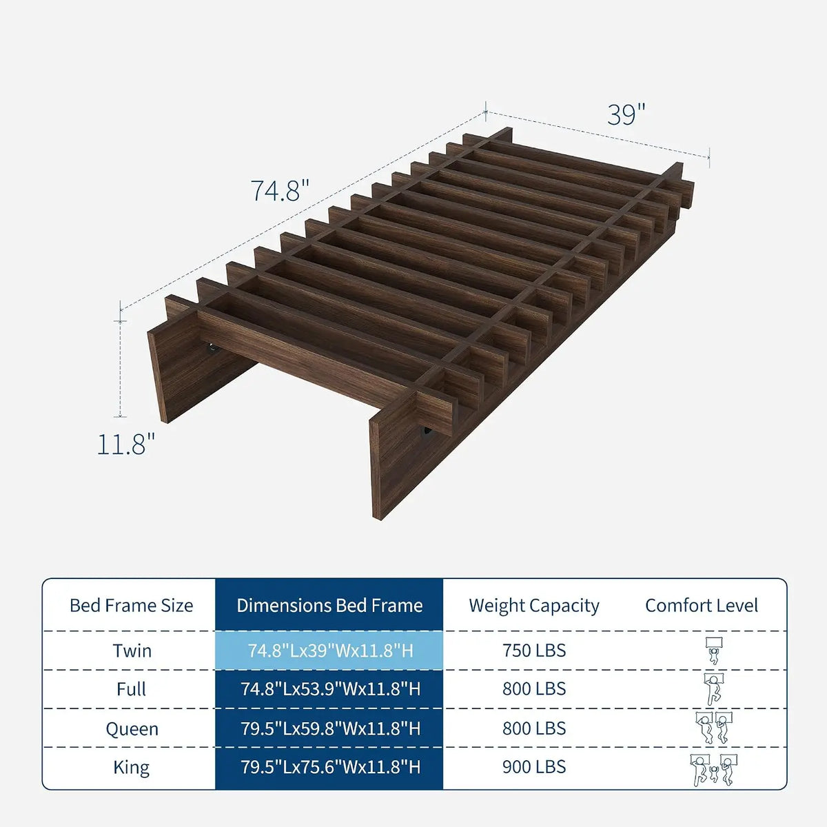 HiMISS Wood Platform Bed Frame Without Headboard Box Spring Free