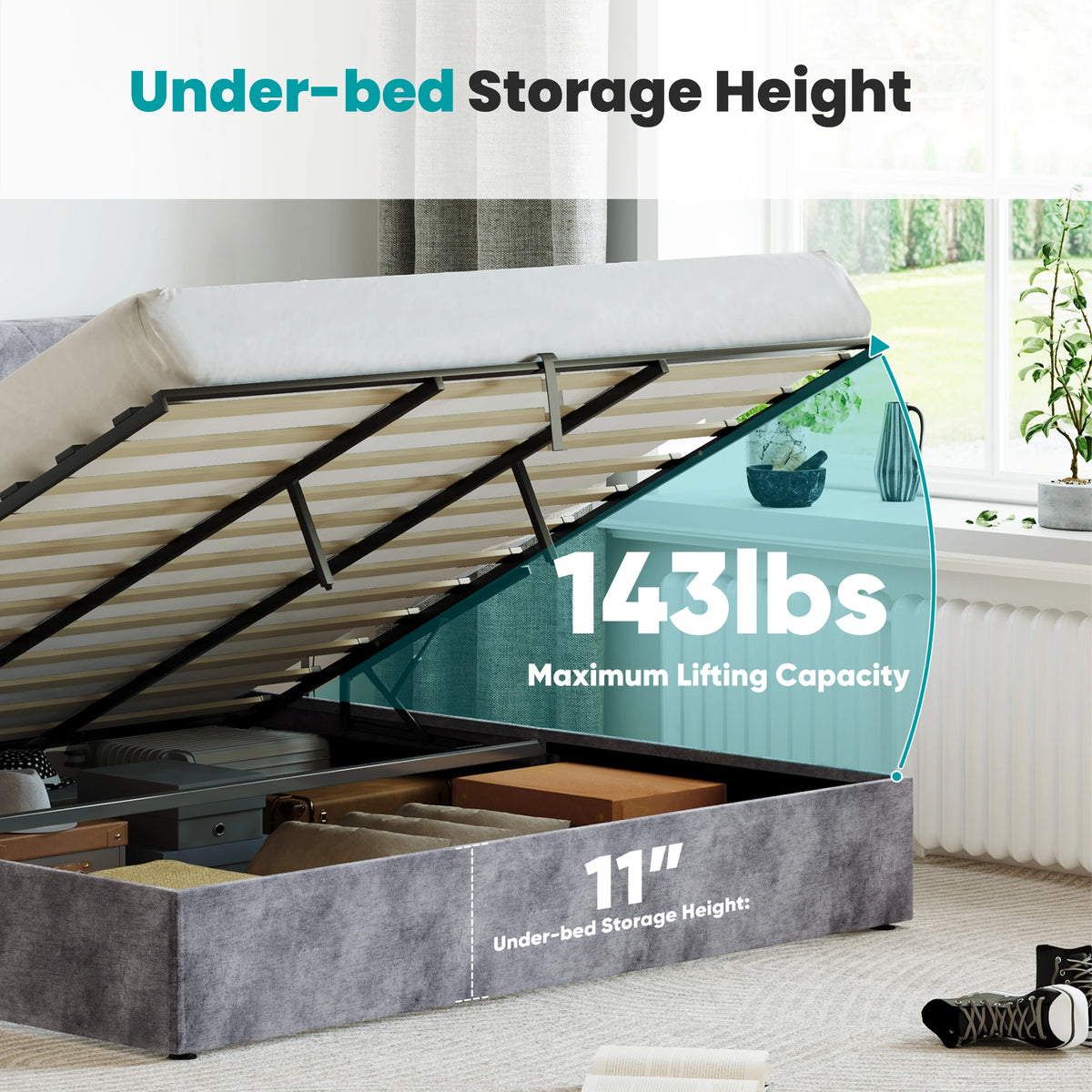MCQ Upholstered Lift Up Storage Bed Frame With Wingback Headboard
