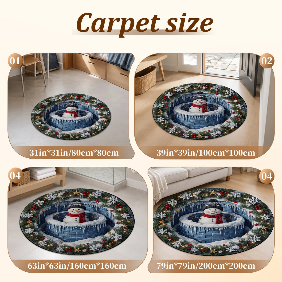 Winter Snowman Velvet Rug With Snowflake Pattern And Rubber Backing