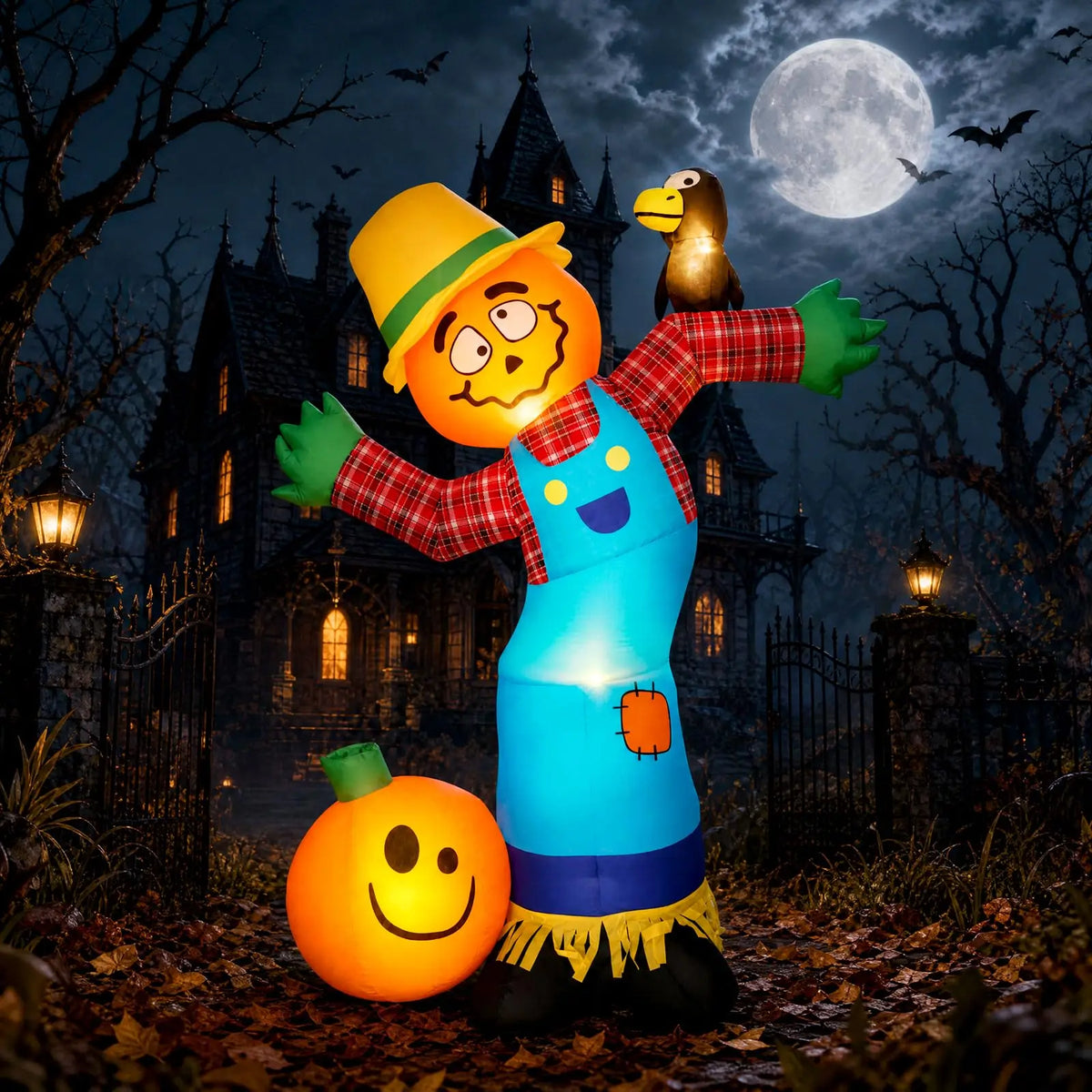 Halloween Inflatable Pumpkin Scarecrow Lighted Outdoor Decor for Porch Lawn