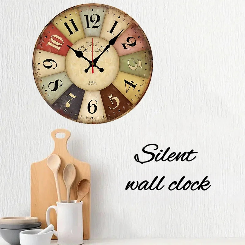 Rustic Farmhouse Wooden Silent Wall Clock for Home Decor