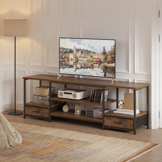 JHK Wooden TV Stand Entertainment Center With Adjustable Storage Shelves