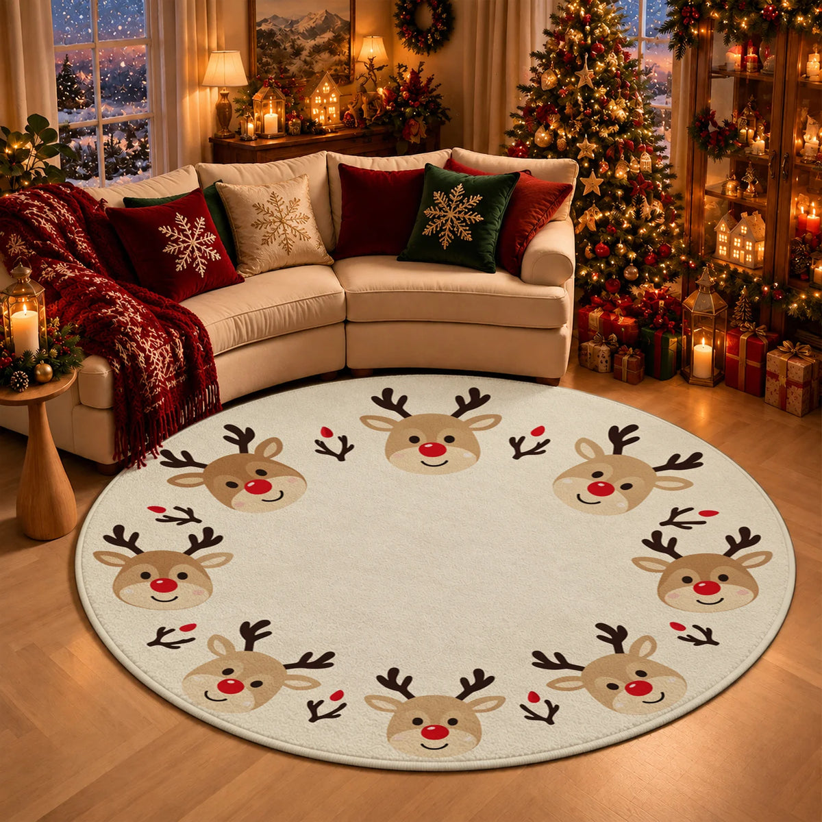 Machine Washable Reindeer Head Velvet Rug for Living Room and Bedroom