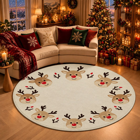 Machine Washable Reindeer Head Velvet Rug for Living Room and Bedroom