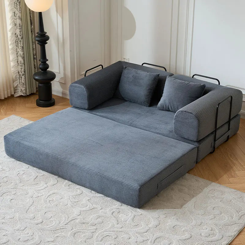 Foldable Convertible Futon Sleeper Sofa Bed With L Shaped Armrests