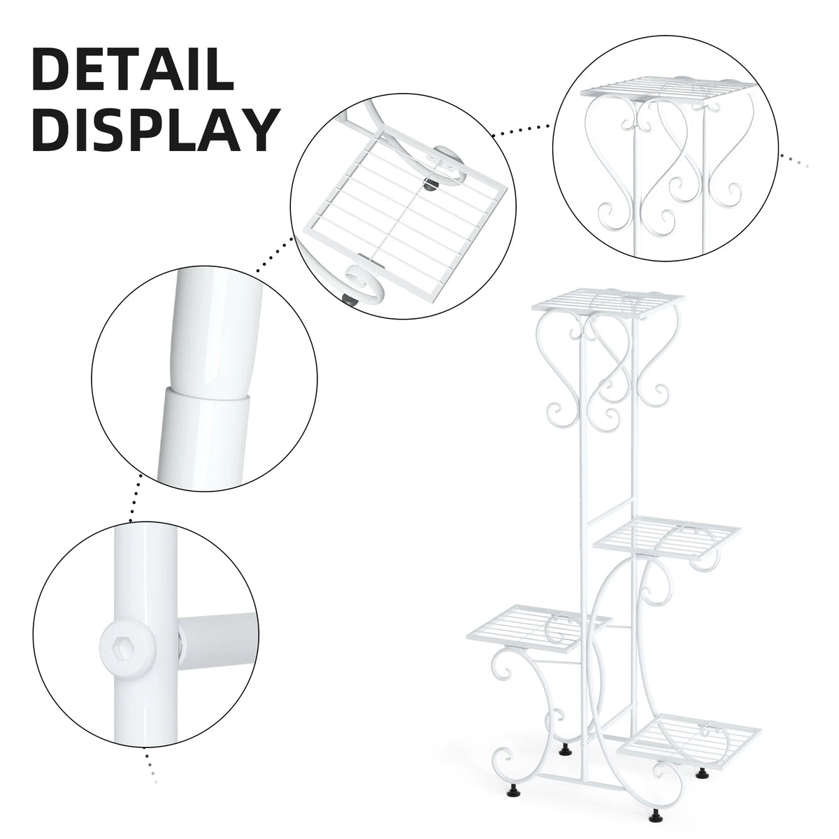 Four Tier Metal Plant Stand for Indoor Outdoor Garden Display