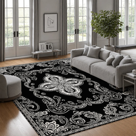 Machine Washable Velvet Area Rug With Non Slip Rubber Backing