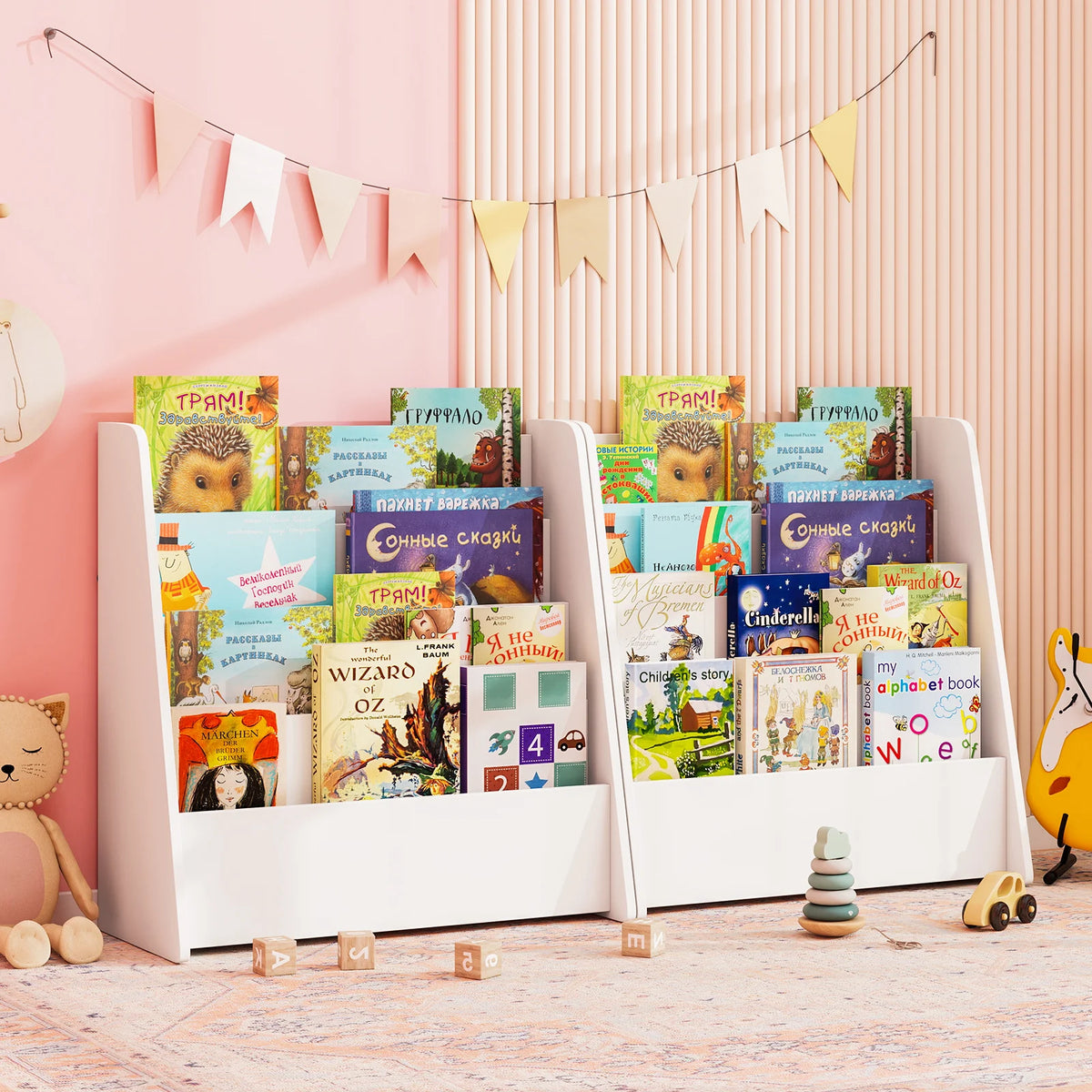 HOMASIS Kids Wooden Sling Bookshelf With Deep Shelves for Toddlers