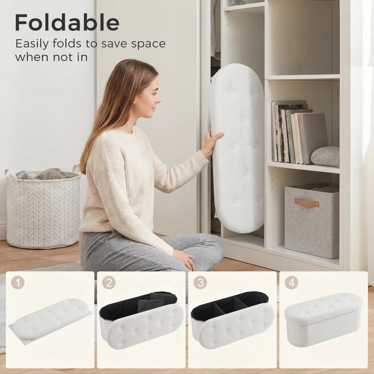 MCQ Faux Fur Storage Ottoman Stool for Bedroom Vanity Seating
