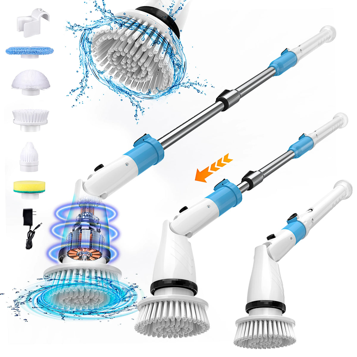 INSE Cordless Electric Spin Scrubber With Replaceable Brush Heads