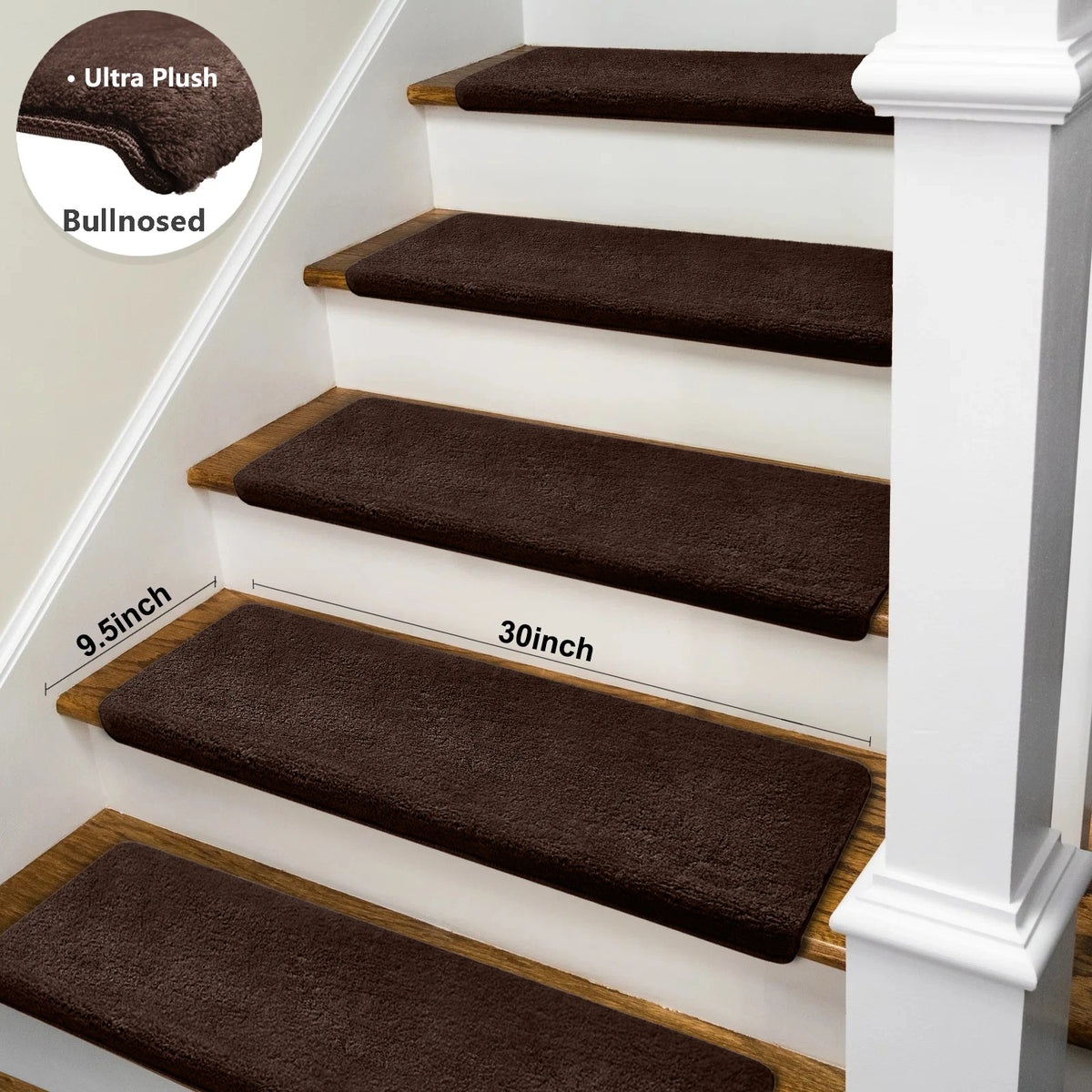 Bullnose Non Slip Stair Treads Washable Self Adhesive Carpet Mats