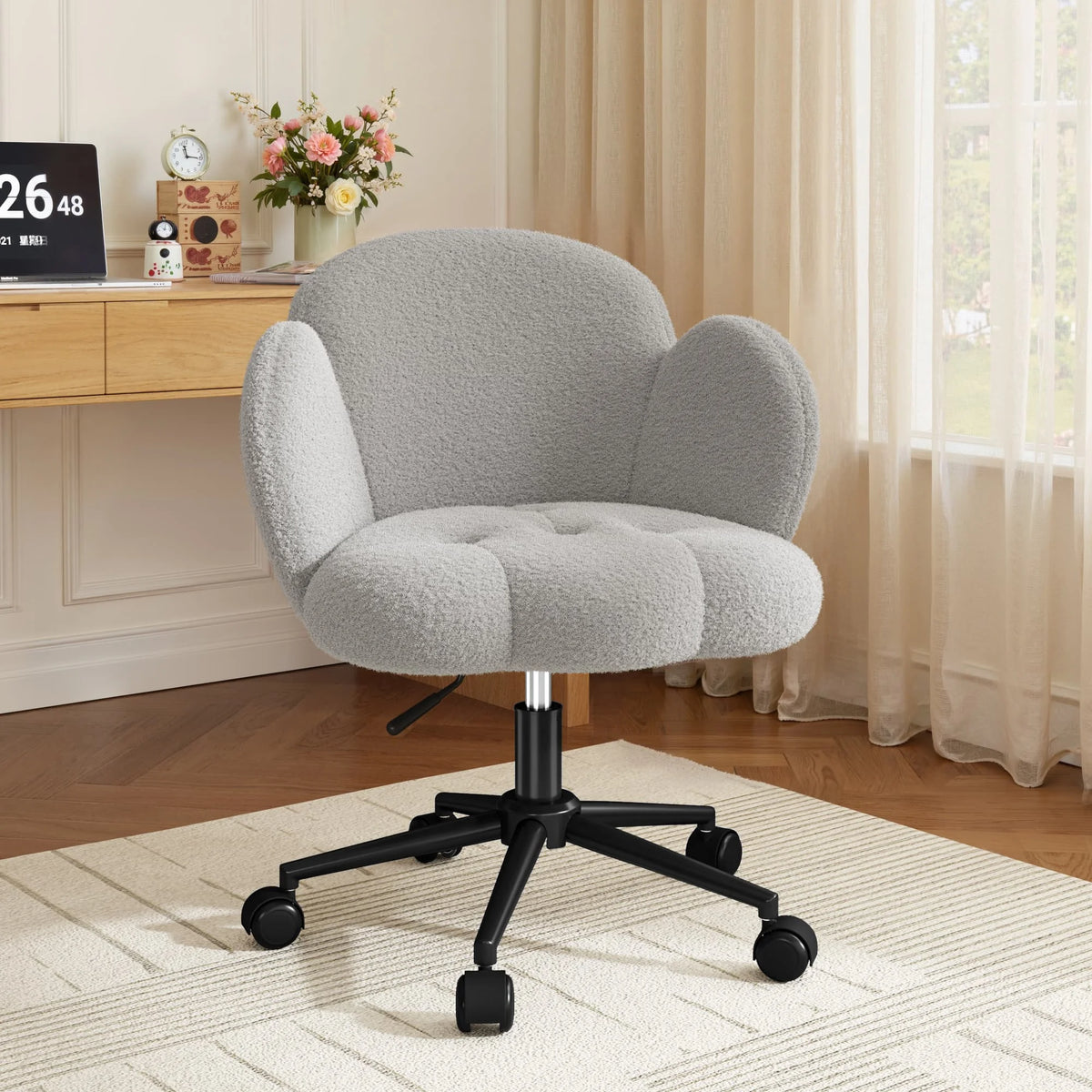 EnHomee Petal Vanity Chair With Wheels, Adjustable Swivel Desk Chair