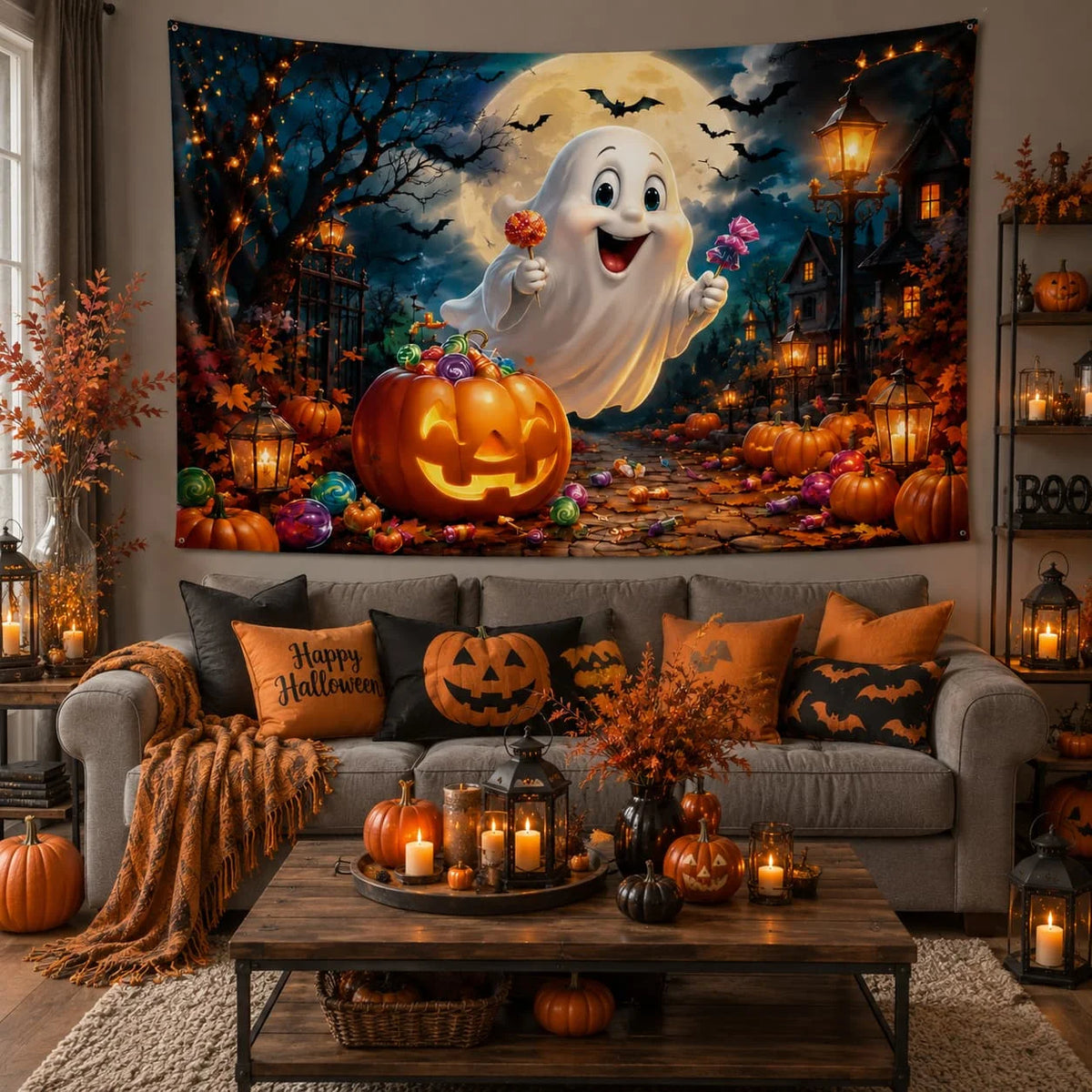 Halloween Ghost Pumpkin Door Banner for Candy Hunt Party Decor