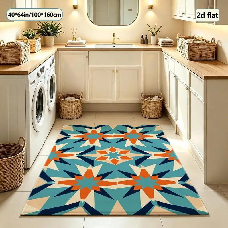 Boho Star Geometric Carpet Flooring, Southwestern Tribal Style Area Rug for Living Room Bedroom Home Decor