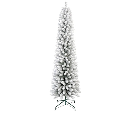 Tall Slim Artificial Pencil Christmas Tree with Snow Flocking Realistic Mixed PVC Branches Space-Saving Holiday Decoration