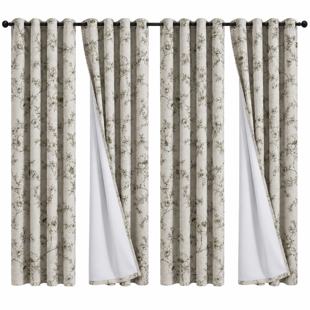 Floral Print Blackout Curtains With Thermal Insulation And Noise Reduction