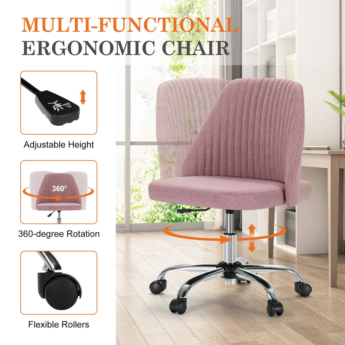 MCQ Ergonomic Fabric Office Chair with Adjustable Height and Swivel