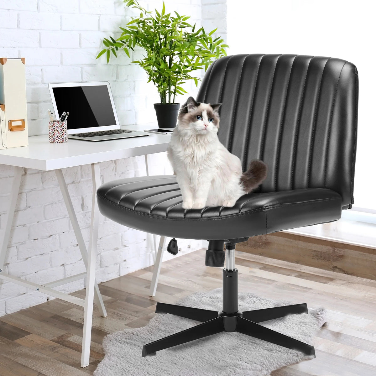 MCQ Ergonomic Armless Office Chair With Adjustable Height Padded Backrest