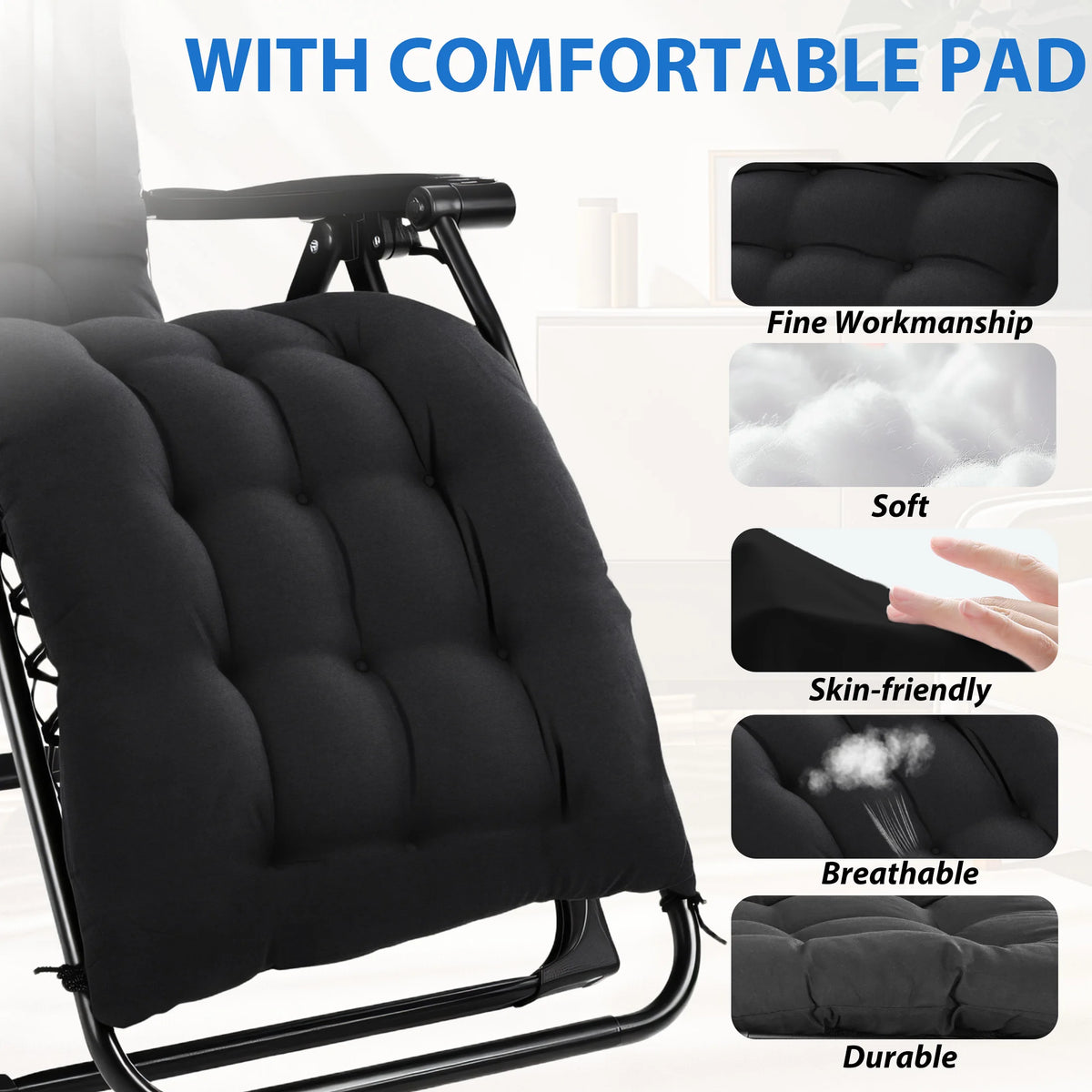 MCQ Zero Gravity Cushioned Folding Lounge Chair With Cup Holder Cooler Bag
